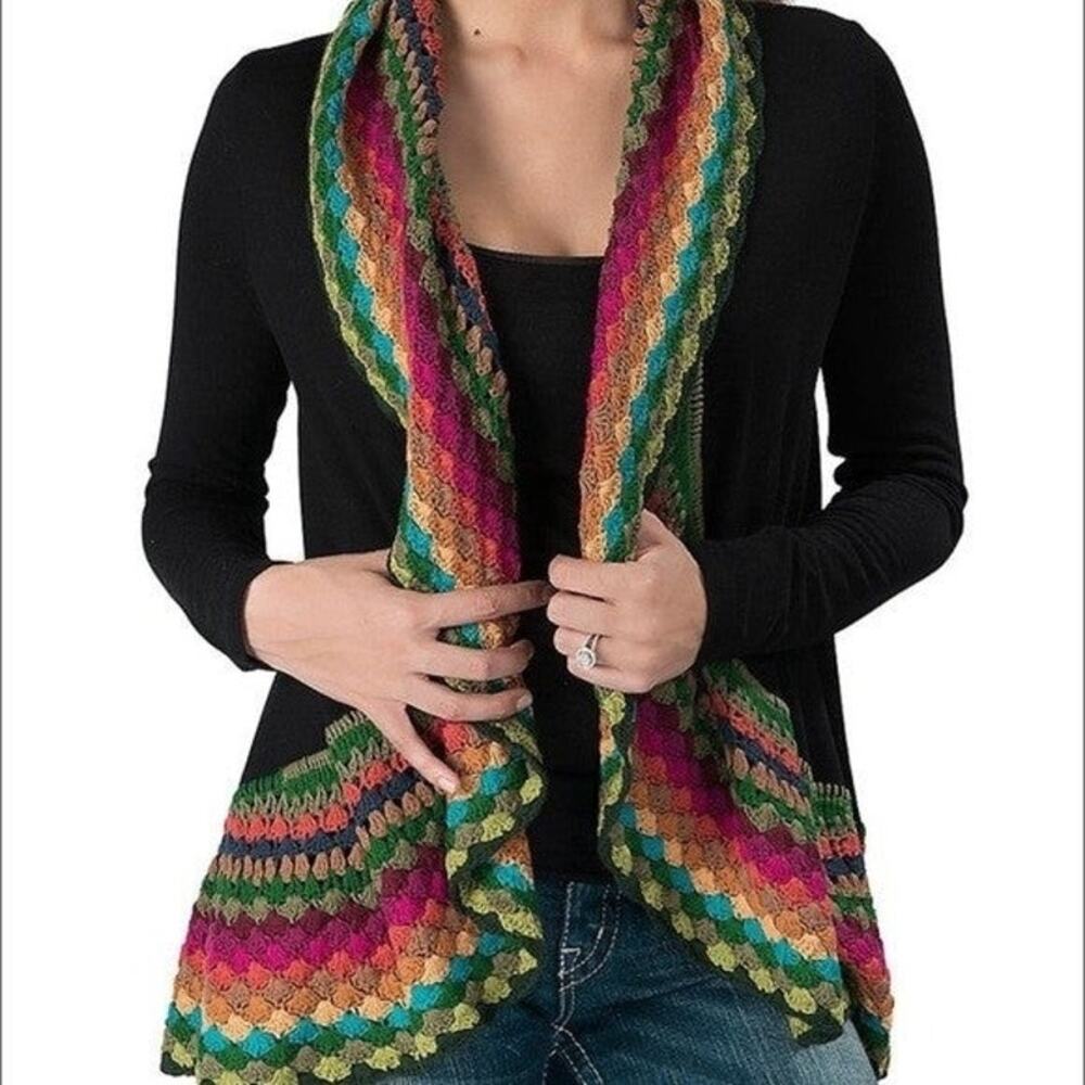 Double Zero Black Knit Multicolor Rainbow Crochet Trim Cottagecore Size Small